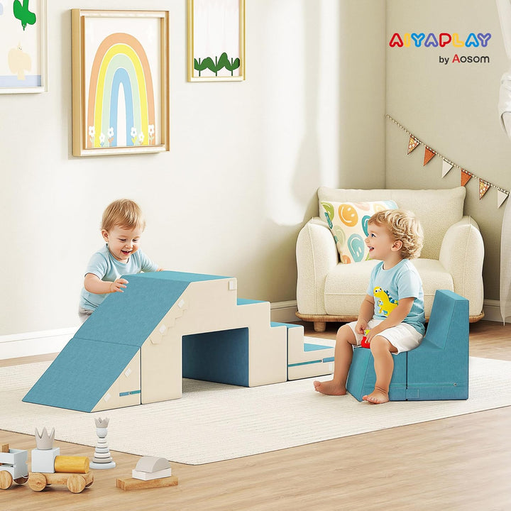 AIYAPLAY Kinder Schaumstoff Bausteine 2er Set Softbausteine Riesenbausteine Grossbausteine mit Samto