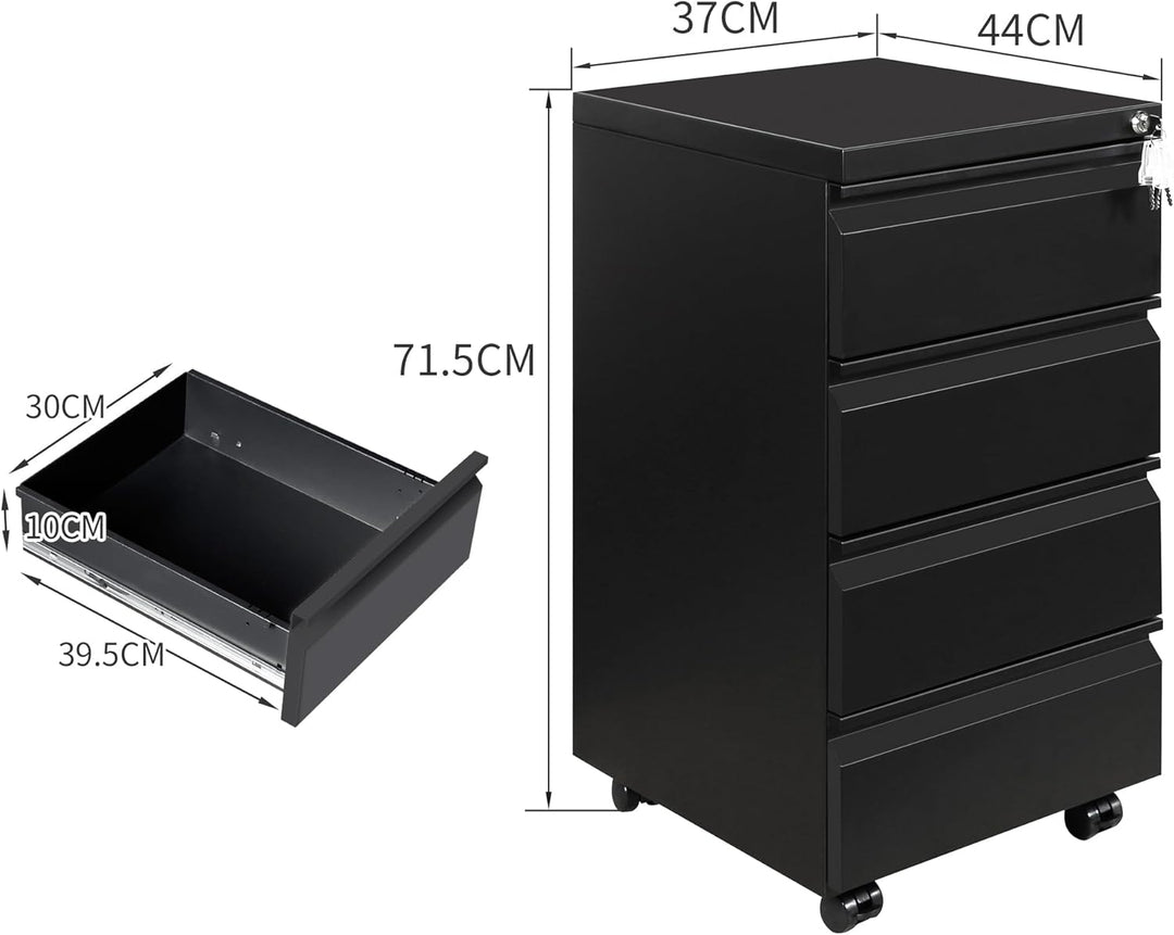 Rollcontainer, Aktenschrank Abschliessbar mit 4 Schlüsseln, Büroschrank aus Metall, Aktenschrank unt