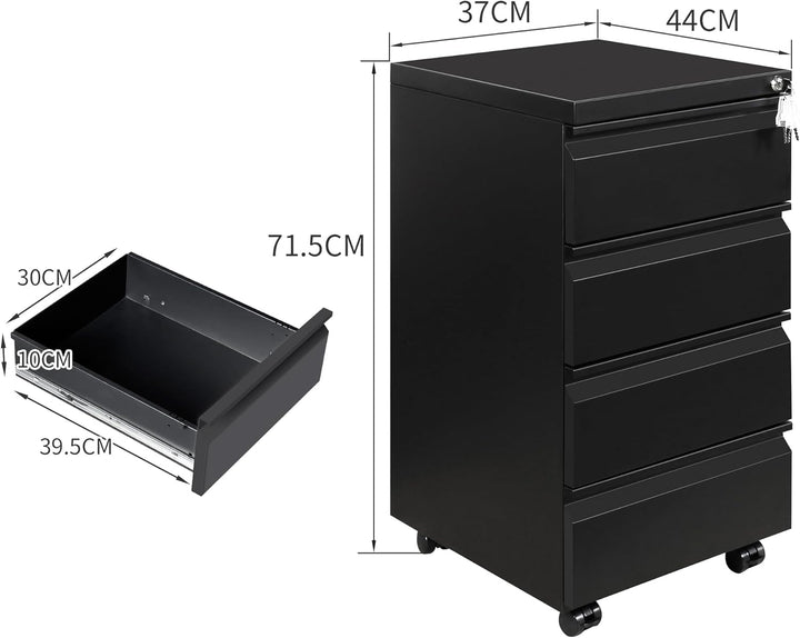 Rollcontainer, Aktenschrank Abschliessbar mit 4 Schlüsseln, Büroschrank aus Metall, Aktenschrank unt