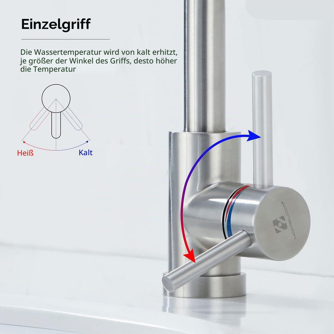 HOMELODY Niederdruck Wasserhahn Bad/Küche 360° Drehbar Badarmatur Küchenwasserhahn Einhebelmischer W