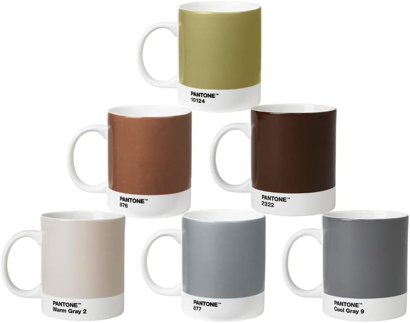 Pantone Porzellan Kaffee Becher 6er-Set, 6 Kaffeetassen à 375 ml, mit Henkel, spülmaschinenfest, Met