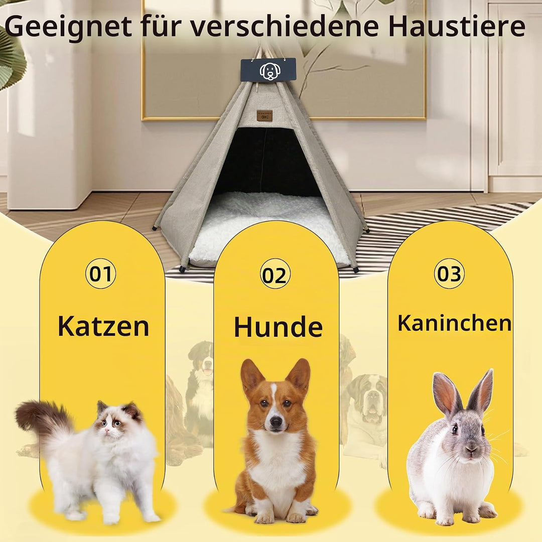 Tipi Zelt fur Katzen und Hunde Haustierzelte Häuser mit Plüschkissen Luxery Hundezelt Katzenzelt Abn