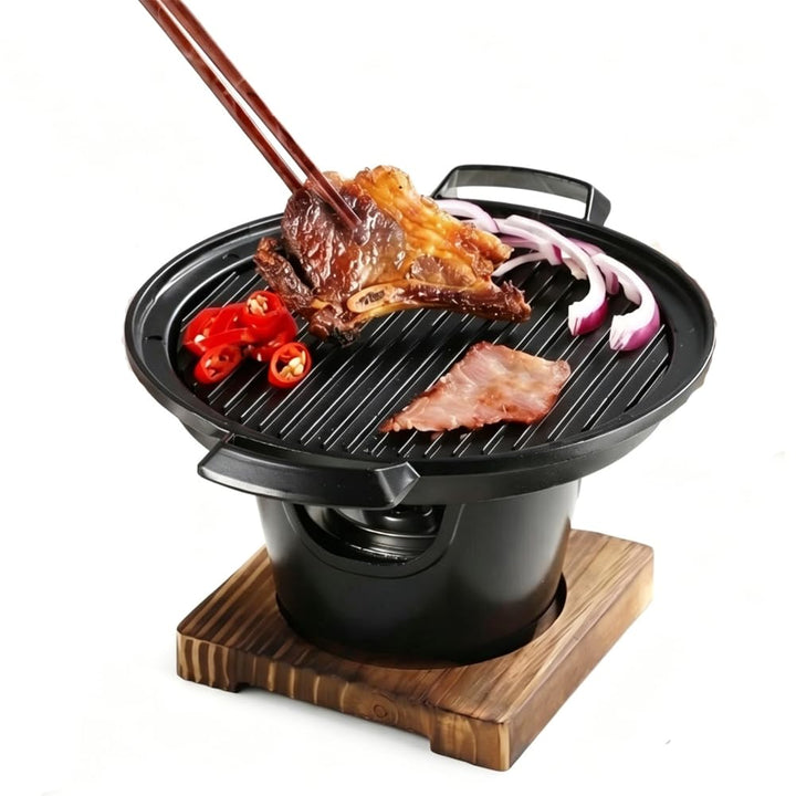 Hibachi Grill aus Gusseisen, Kleiner Tragbarer Rauchfreier Tischgrill, Japanischer Holzkohlegrill au