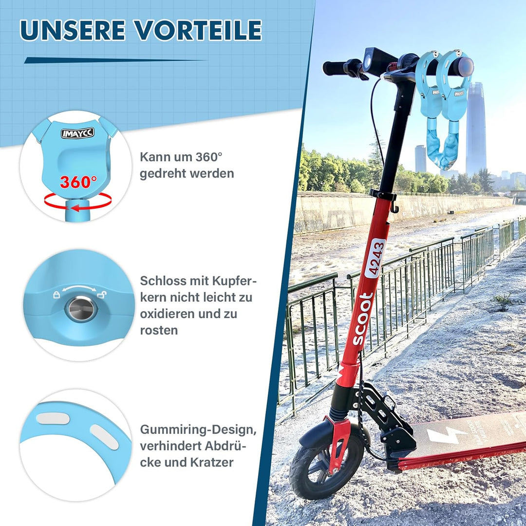 IMAYCC Neue E Scooter Schloss, Handschellenschloss mit Schlüssel, Schloss für E Scooter mit Gummi-Lo