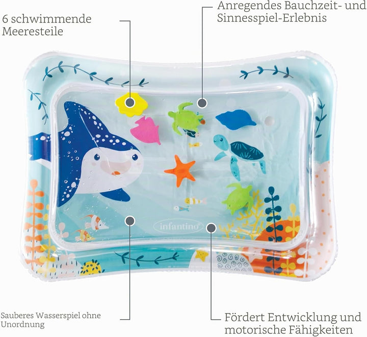 Infantino Jumbo Pat & Play Wassermatte, Wassermatte mit Meeresmotiven, schmutzfreies Wasserspiel für