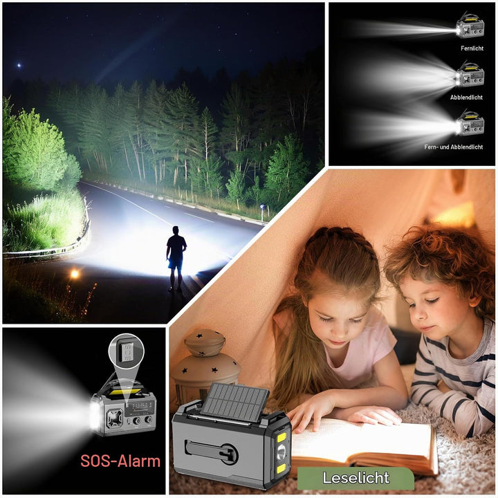 LIFOCI Kurbelradio - 27000mAh Notfallradio mit Kurbel und Solar, Tragbar Solar Notfall Radio mit AM/