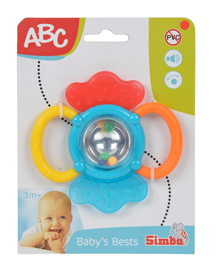 Simba 104013558 - ABC Activity Rassel, Zahnhilfe mit Holographspiegel und Rassel, 12cm, ab 3 Monaten