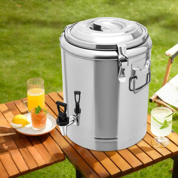 Edelstahl Thermobehälter 14L mit Hahn Isolierbehälter Gastro Glühwein | 14L Edelstahl Thermobehälter