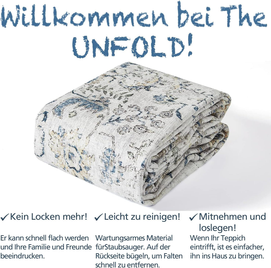 TOPICK Läufer 60x150cm Blau Teppiche Vintage Teppichläufer Flur Retro Faltbar Dünner Waschbar Teppic