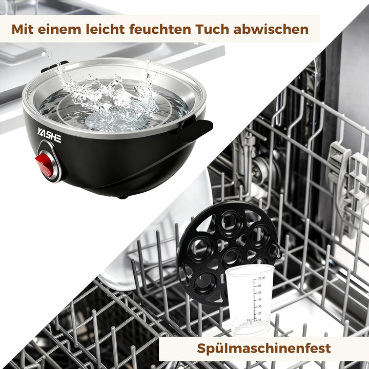 YASHE Eierkocher, elektrischer Eierkocher für 7 Eier für hart, mittel und weich gekochte Eier, mit M