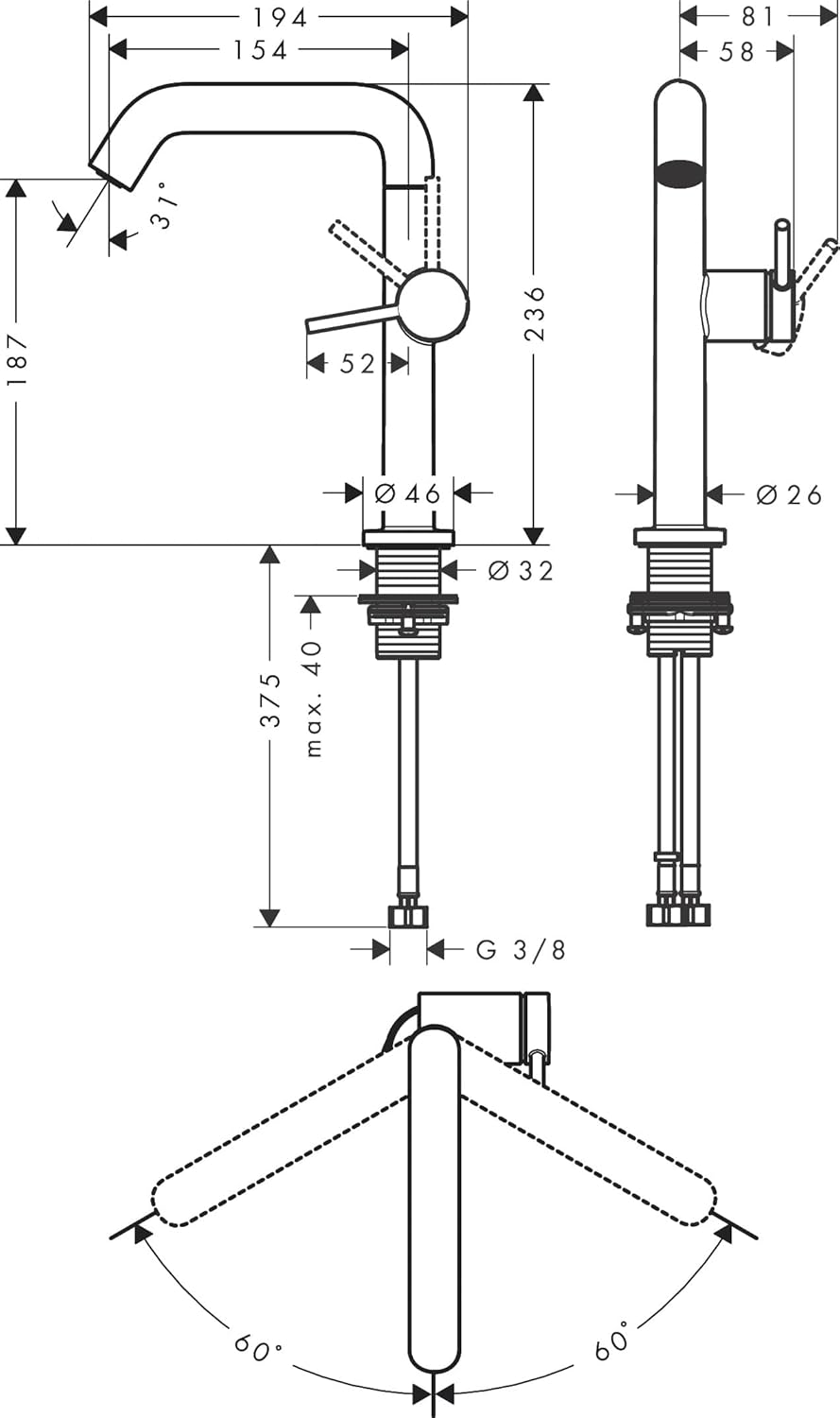hansgrohe Tecturis S Fine - Waschtischarmatur schwenkbar mit Push-Open Ablauf, energiesparend (CoolS