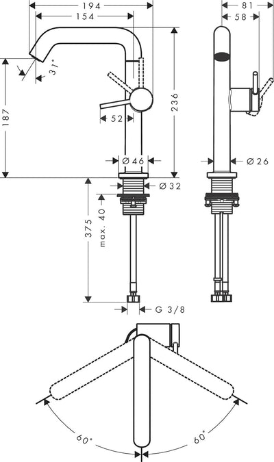 hansgrohe Tecturis S Fine - Waschtischarmatur schwenkbar mit Push-Open Ablauf, energiesparend (CoolS