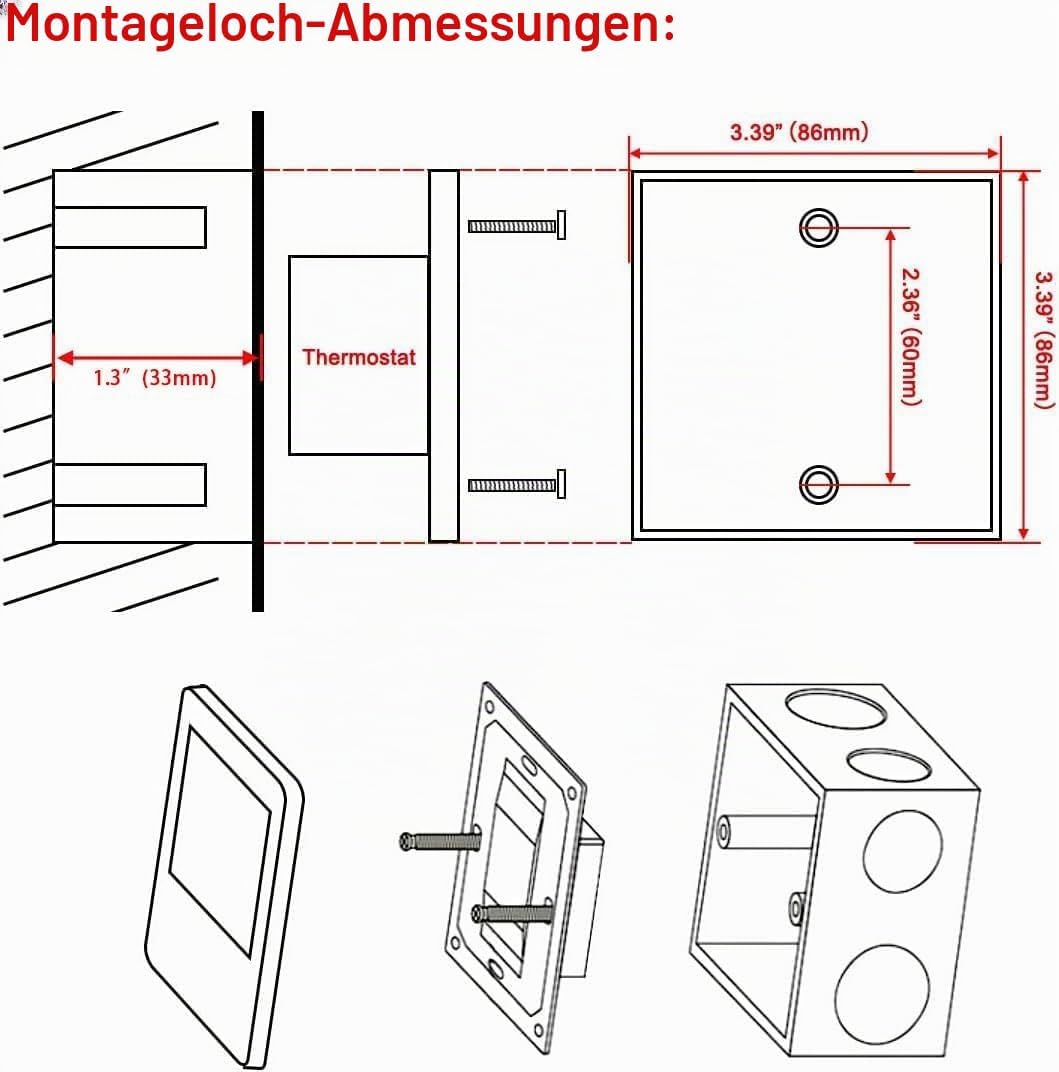 Heschen LCD Digital Wöchentliches Programmier Thermostat, HS-E806, 230VAC 3Ampere, Regler für Fussbo