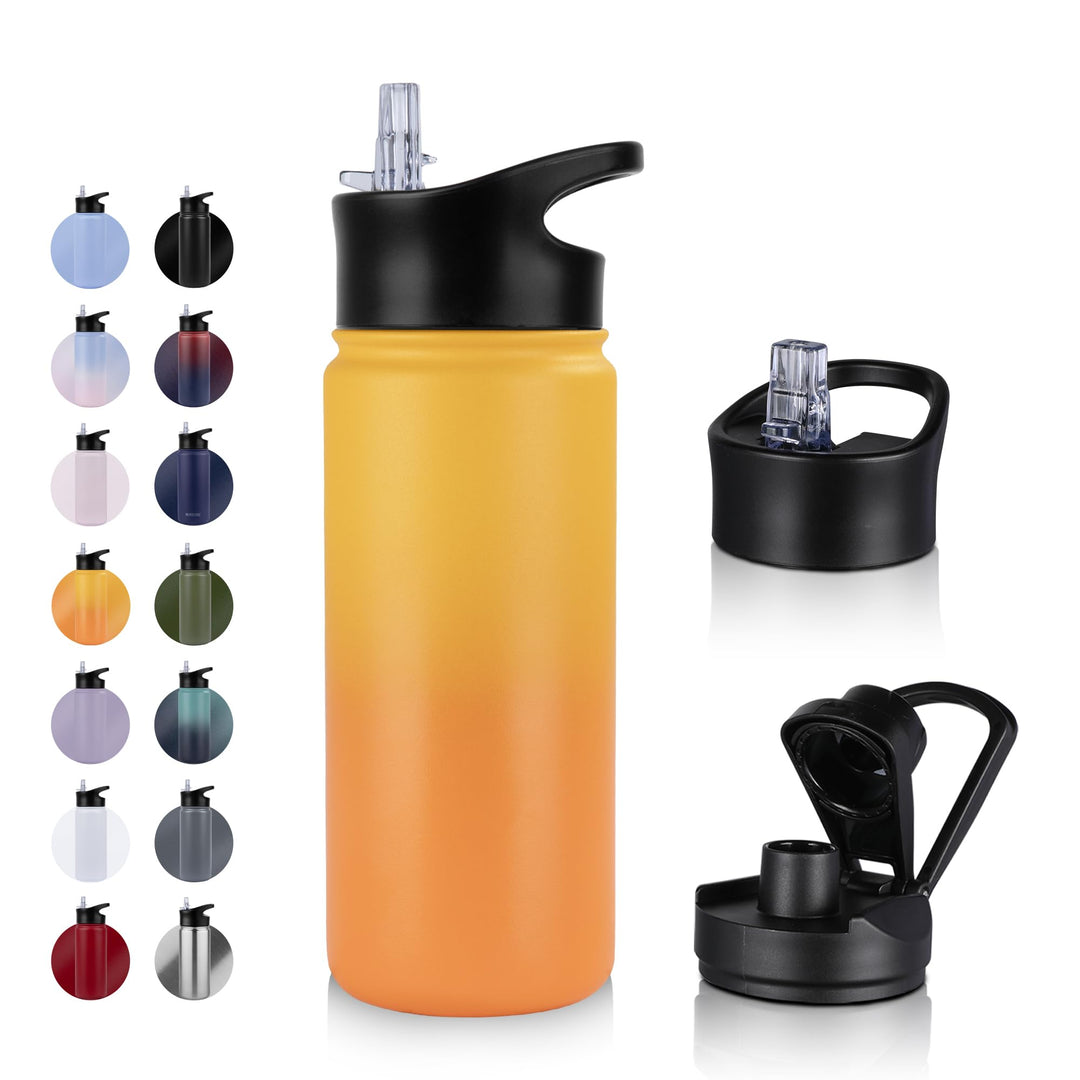 Edelstahl Trinkflasche - 500ml - mit Strohhalm,Auslaufsicher,Kohlensäure Geeignet,BPA frei Thermosfl