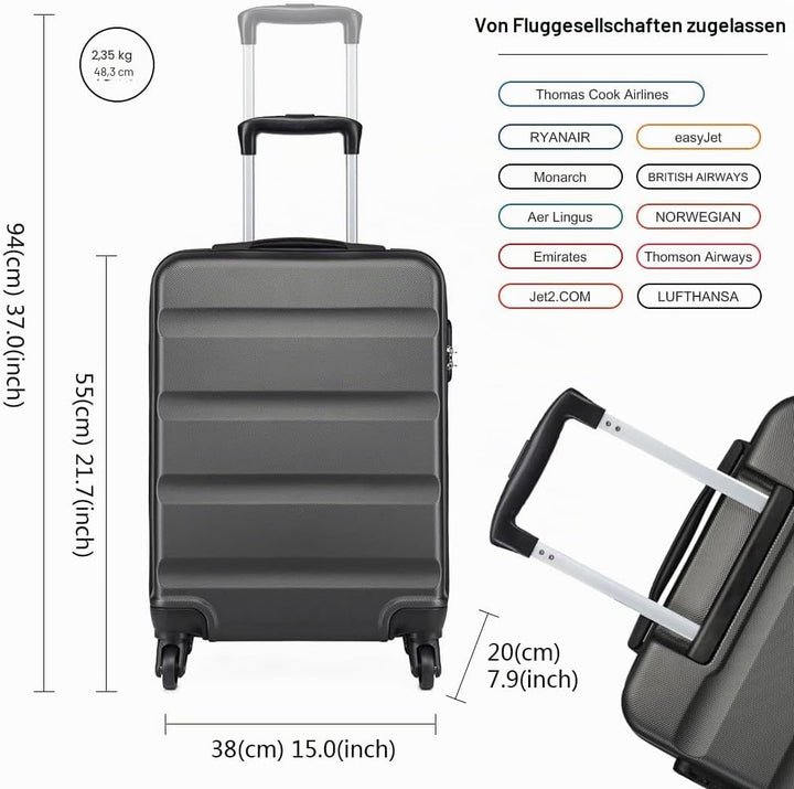 KONO Handgepäck Koffer Klein Reisekoffer mit Rollen und TSA Schloss, Koffer Trolley Handgepäck Flugz