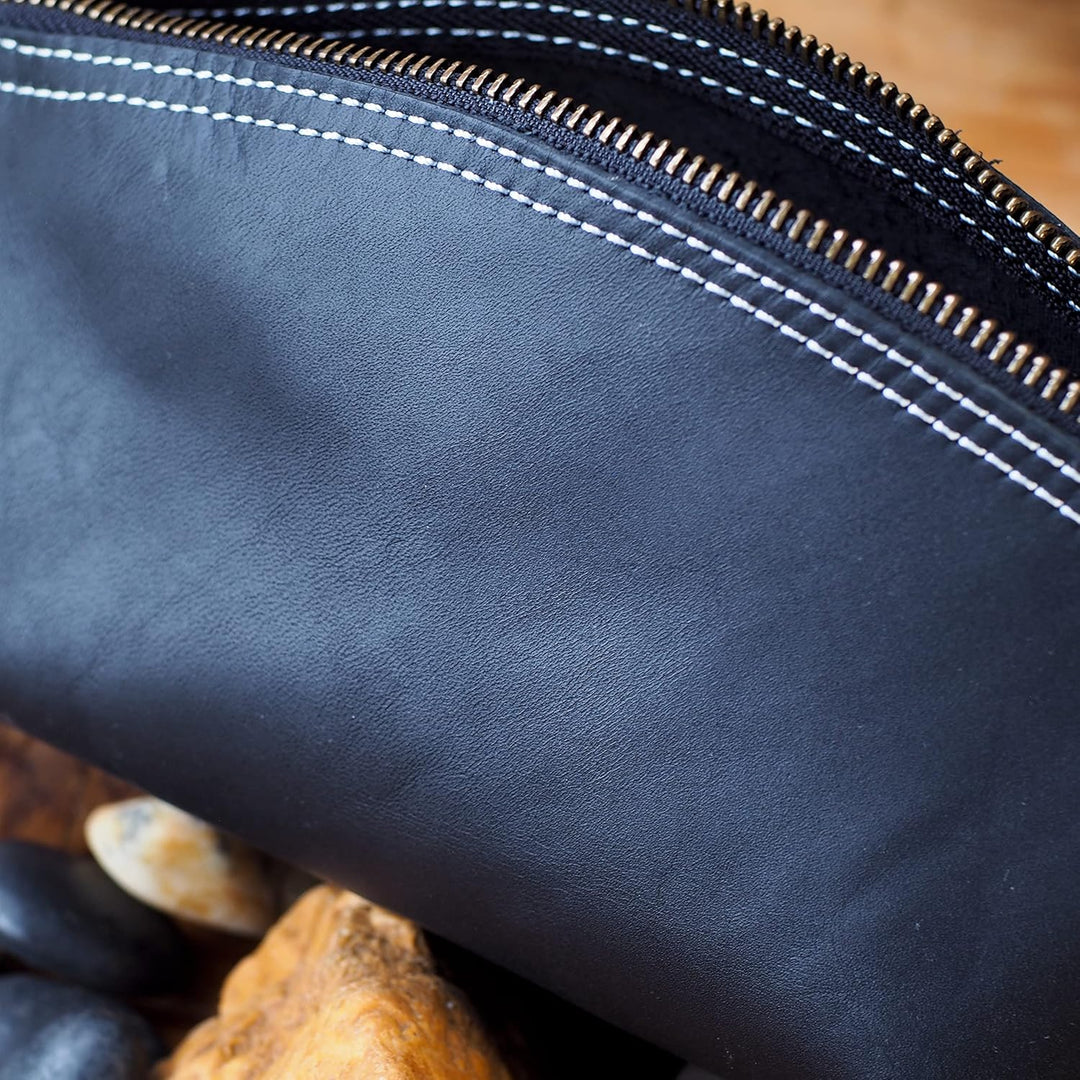 Premium Lederetui Clutch Kosmetiktasche Schminktasche aus hochwertige Echtleder, Schickes Federmäppc