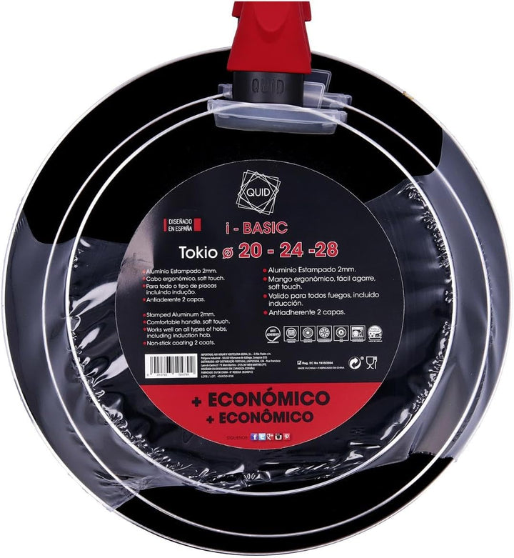 Quid Tokio Pfannen-Set, 3 Pfannen, 20/24/28 cm, Aluminium, alle Herdarten Set mit drei Pfannen 20 cm
