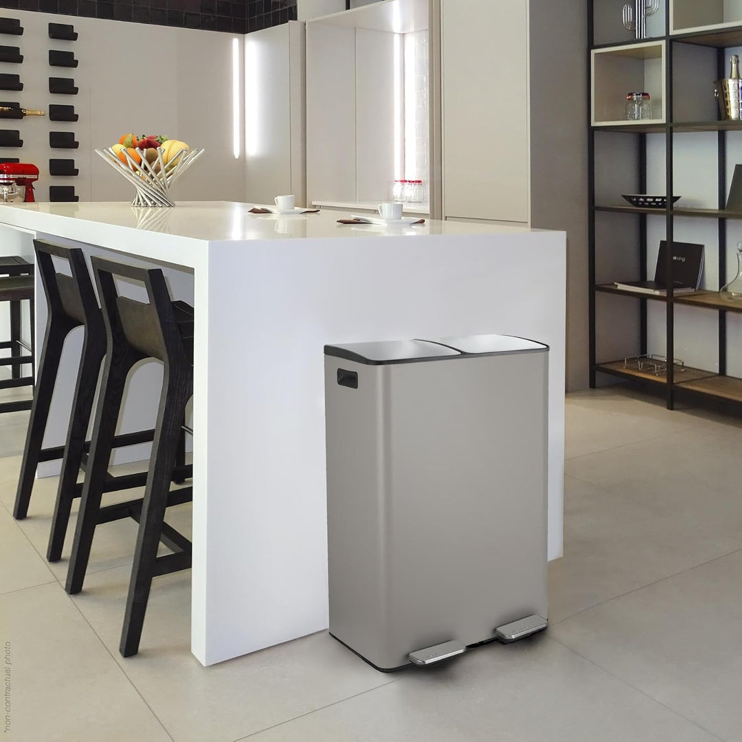Spirella – 60 l (2 x 30 l) Küchenabfalleimer mit Pedalantrieb – Modell Aliya – Gebürsteter Edelstahl