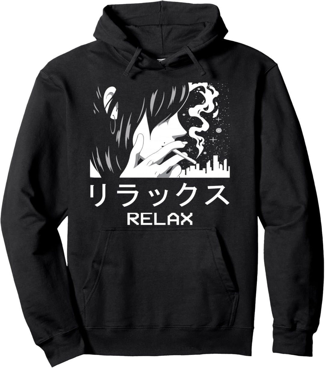 Sad Anime Girl Relax Japanese Alt Indie Aesthetic Eboy Egirl Pullover Hoodie