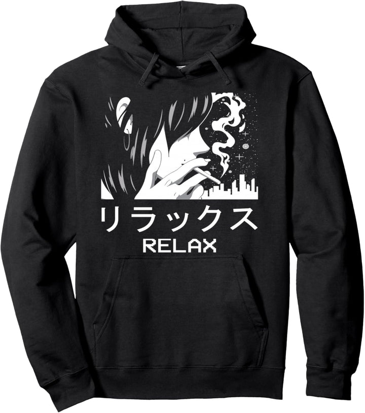 Sad Anime Girl Relax Japanese Alt Indie Aesthetic Eboy Egirl Pullover Hoodie