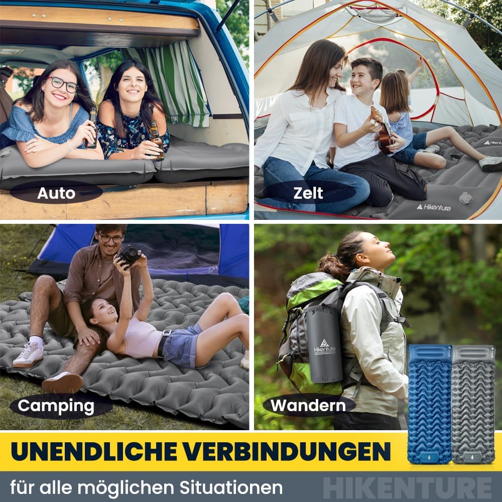 HIKENTURE Isomatte Camping, 10cm hoch Camping Isomatte Kleines Packmass, Aufblasbare Schlafmatte mit
