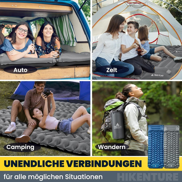 HIKENTURE Isomatte Camping, 10cm hoch Camping Isomatte Kleines Packmass, Aufblasbare Schlafmatte mit