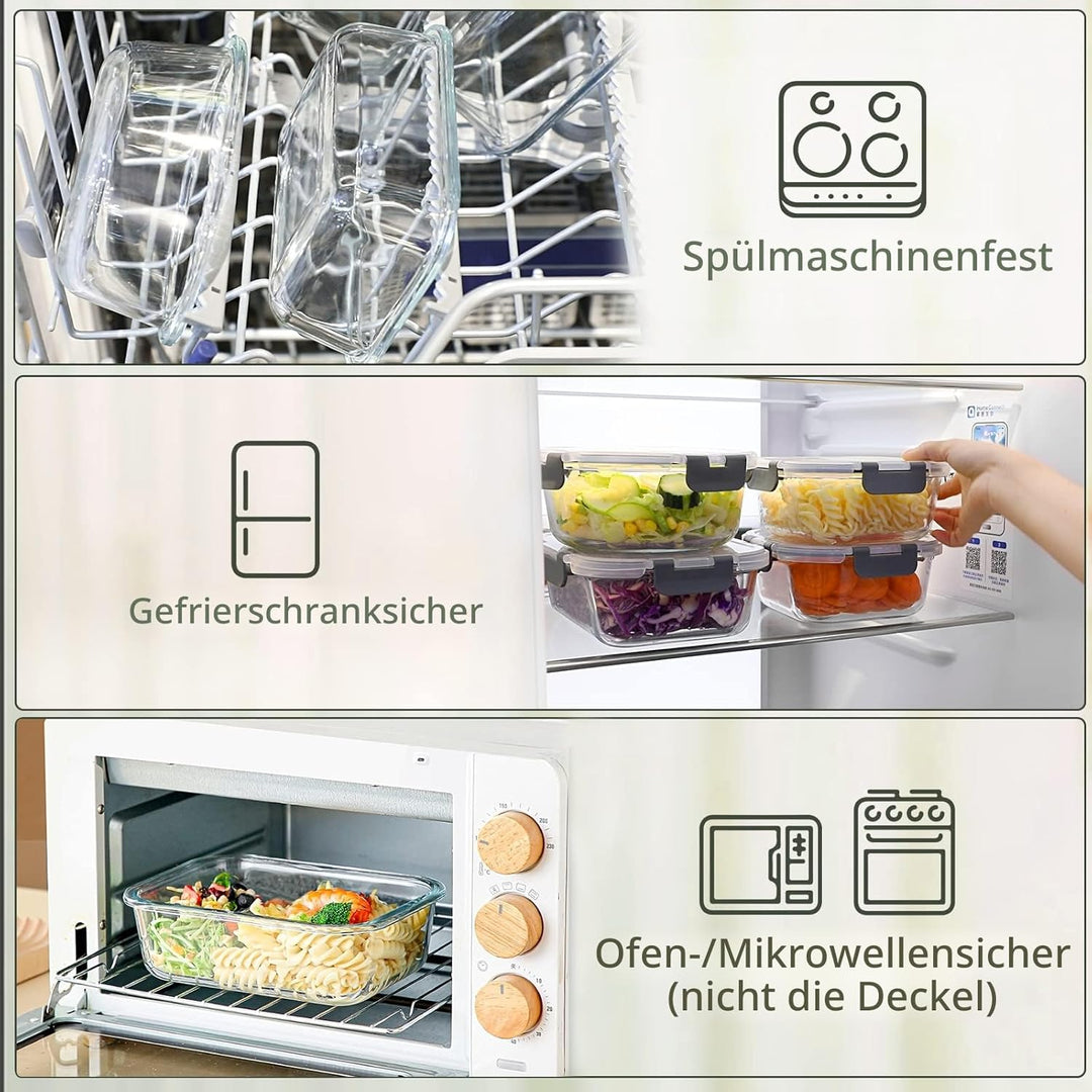 M MCIRCO 8 Packs 860 ml Glas-Frischhaltedosen Set für Lebensmittel, Spülmaschinen, Mikrowellen &amp; Gef