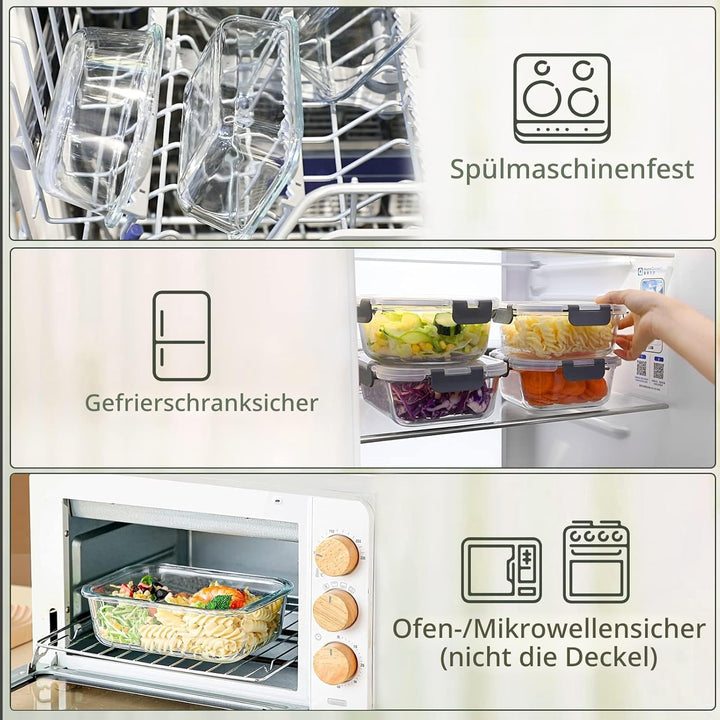 M MCIRCO 8 Packs 860 ml Glas-Frischhaltedosen Set für Lebensmittel, Spülmaschinen, Mikrowellen &amp; Gef