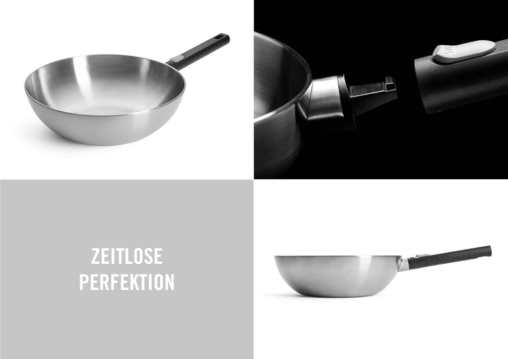 Woll Logic Steel Wok- und Rührpfanne - Induktiv -, Ø 30 cm, 10 cm hoch, mit abnehmbaren Stiel - Geei
