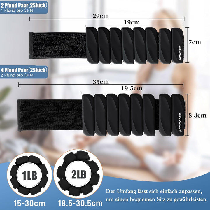 BECOJADDE Gewichtsmanschetten fuss 0.45 KG / 0.9 KG Je Gewichte für Beine und Arme Set 2 Ankle Weigh