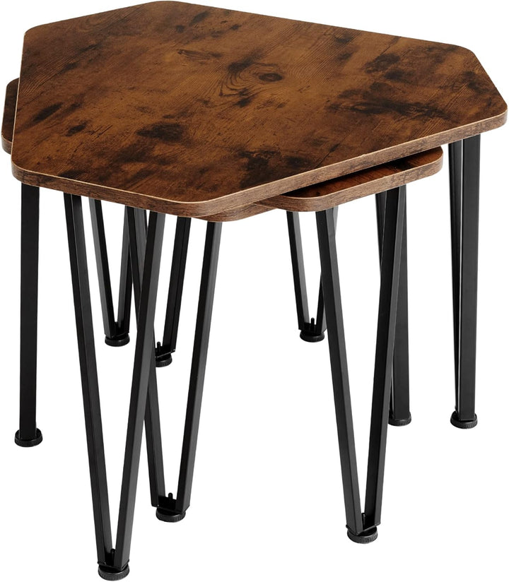 tectake Beistelltisch 3er Set, sechseckiger Couchtisch in 3 Grössen, Industrie-Stil, Holz Satztische