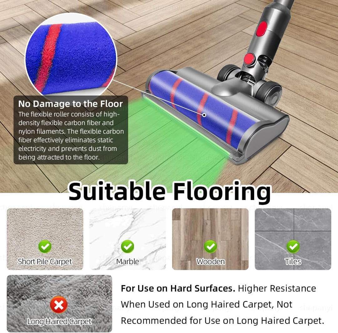 LED Bürste Zubehör kompatibel für Dyson V7/V8/V10/V11/V15 Staubsauger, Weiche Flaumbürste mit Staubd