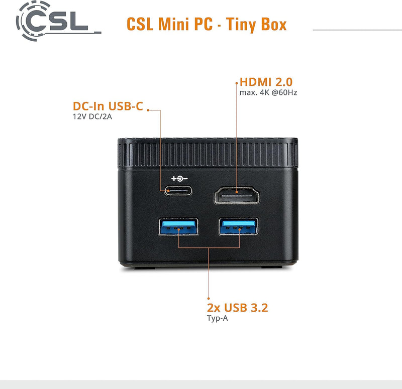 Mini PC CSL Tiny Box Windows 11 Home, Intel Celeron N4120 4x2600 MHz, 128 GB eMMC SSD, 4 GB DDR4-RAM