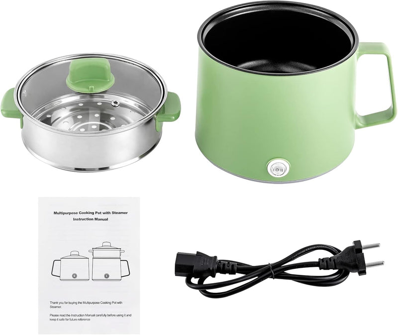 WEIGR Kochtopf Elektrischer, 600W Hot Pot Ramen Cooker, Antihaft Cooking Pot mit Dämpfkorb, tragbare