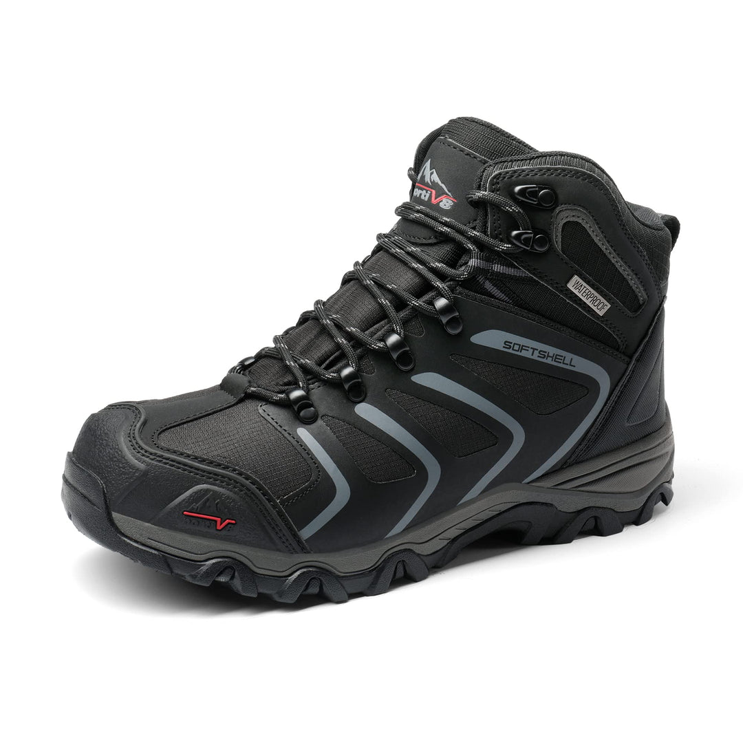 NORTIV 8 Herren-Wanderstiefel, wasserdichte Outdoor-Trekkingstiefel 44 EU Weit Schwarz, 44 EU Weit S