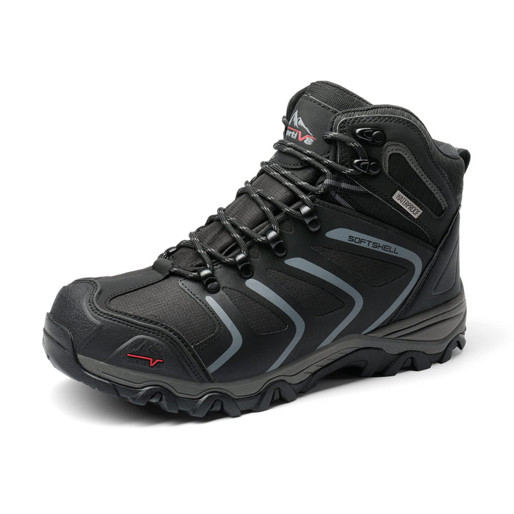 NORTIV 8 Herren-Wanderstiefel, wasserdichte Outdoor-Trekkingstiefel 44 EU Weit Schwarz, 44 EU Weit S