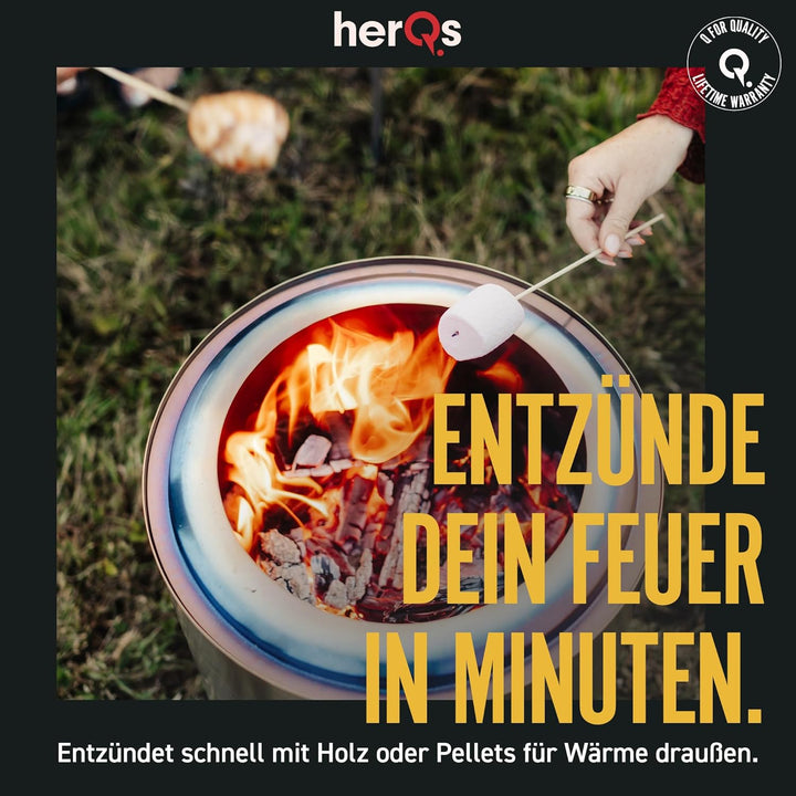 herQs Cozy Feuerschale Rauchfrei – Tragbarer Feuerschale Edelstahl für Garten, Camping & Terrasse –