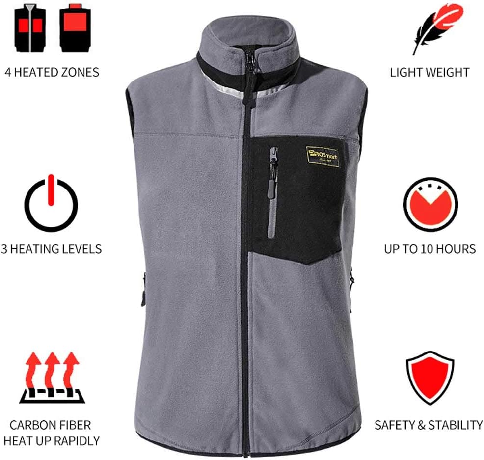 PROSmart Beheizbare Weste Leichtgewichts Fleece Beheizte Weste mit USB Akku, Unisex Grau M