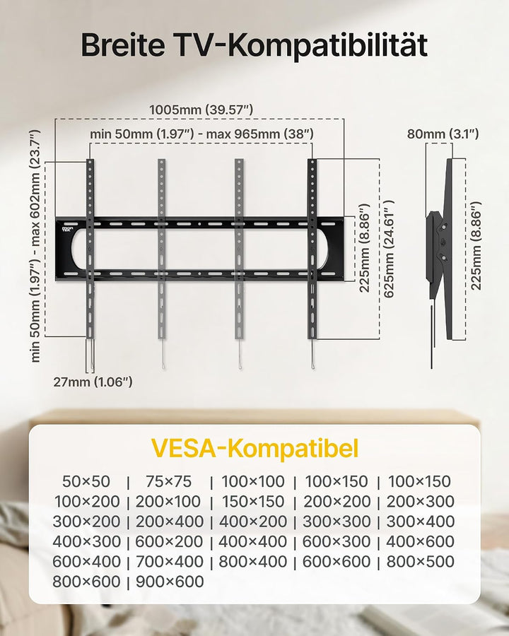 monTEK TV Wandhalterung Neigbar für 60-120 Zoll Fernseher bis zu 136 kg, Universal TV Halterung VESA