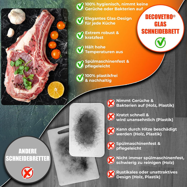 Decovetro® Schneidebrett Glas | 40 x 30 cm | Glass Cutting Board | Hygienisches und robustes Glassch