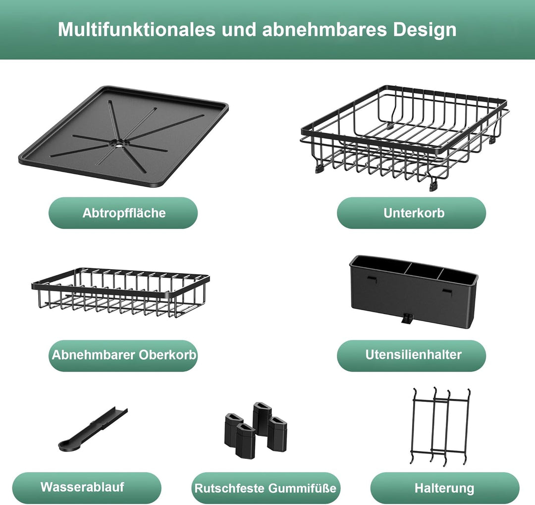 ROTTOGOON Abtropfgestell Geschirr 2-stufige Edelstahl Geschirrständer für Küchentheken Utensilienhal