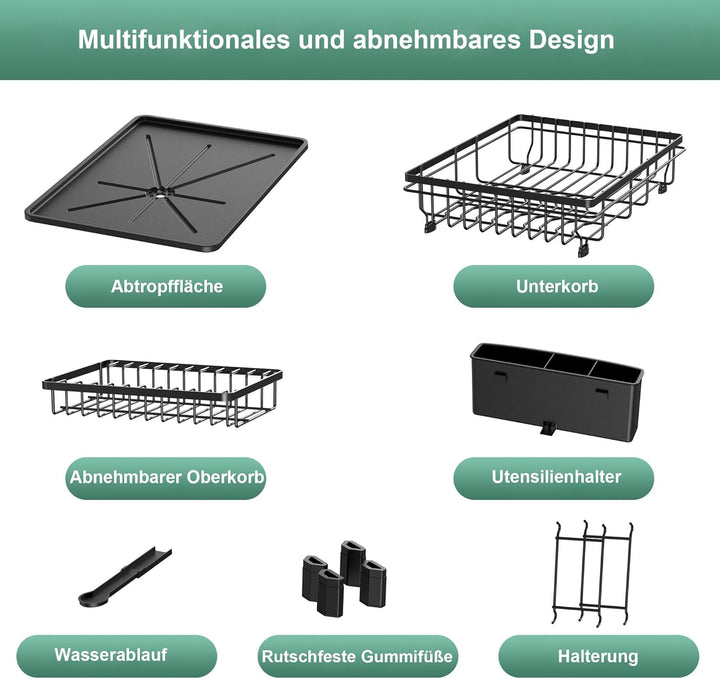 ROTTOGOON Abtropfgestell Geschirr 2-stufige Edelstahl Geschirrständer für Küchentheken Utensilienhal