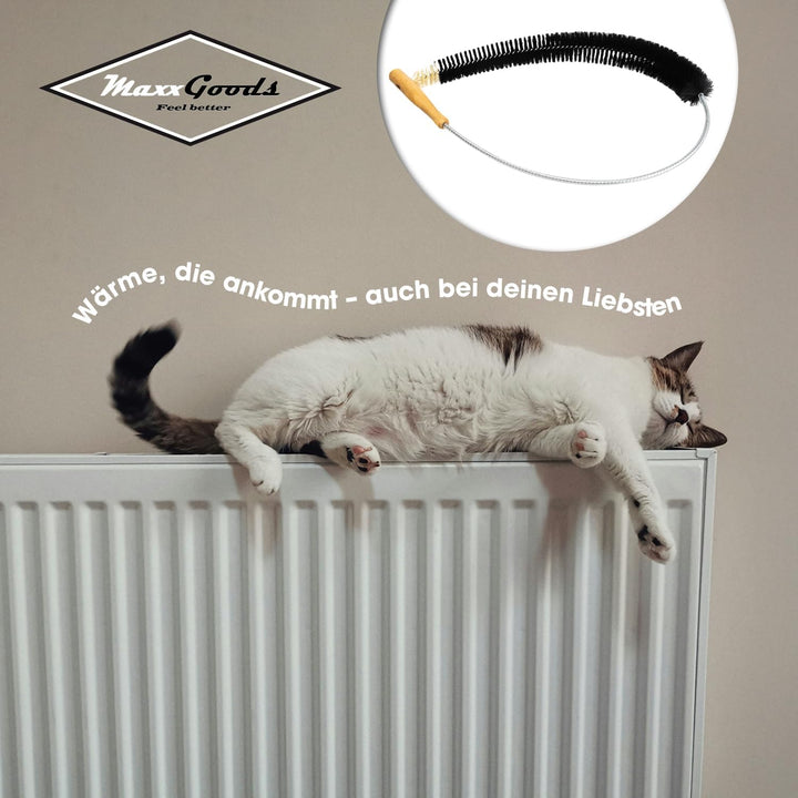 MaxxGoods Heizkörperbürsten - 3 Stück - 120 cm - Heizungsbürste mit Ziegenhaar Borsten - Ideal für d