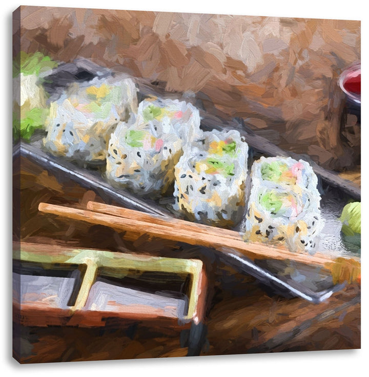 Pixxprint köstliche Inside Out Sushi Rollen, Format: 70x70 auf Leinwand, 70x70