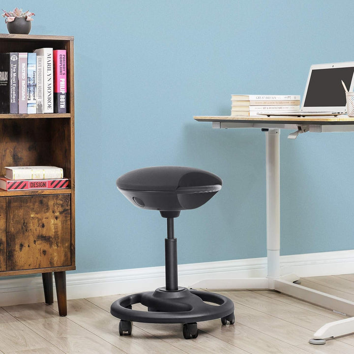 SONGMICS Bürohocker, ergonomischer Arbeitshocker, Rollhocker, Drehstuhl auf Rollen, extra grosser Si