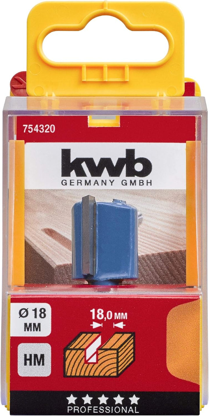 kwb HSS Nutfräser Ø 18 mm, hartmetallbestückt mit präzisem Spannschaft und optimierter Schneidengeom