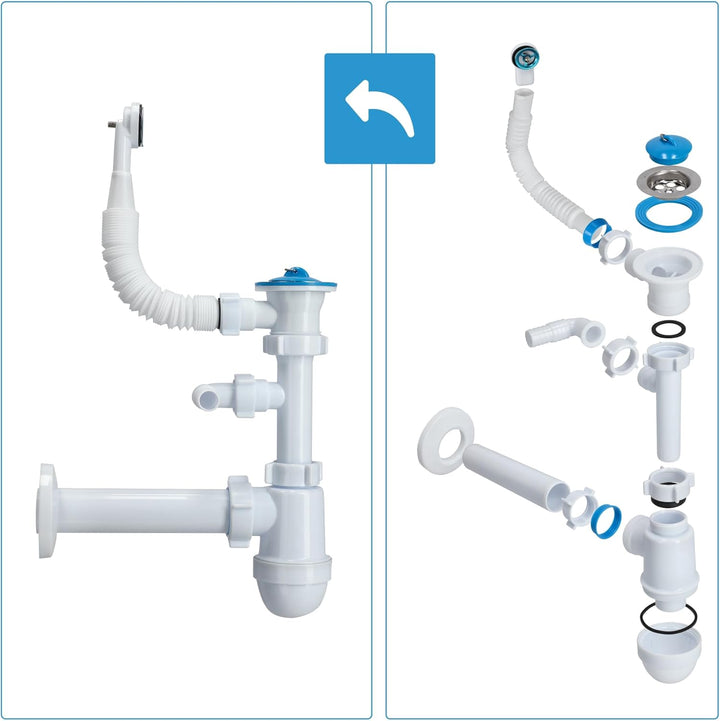 gospo Ausgussbecken mit Armatur, Siphon, 46 x 37 x 20 cm, Waschbecken aus Kunststoff, Waschtrog für