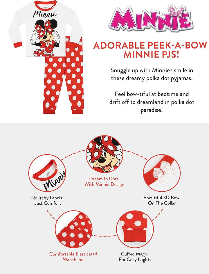 Disney Minnie Maus Schlafanzug | Baumwolle Schlafanzug Mädchen | Pyjama Kinder Lang 122 Mehrfarbig,