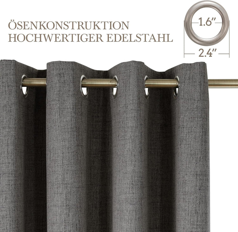 CUCRAF Vorhang Blickdicht Gardinen Grau - 2er Set H175xB140cm Deko Ösenschal Thermo Vorhänge Verdunk