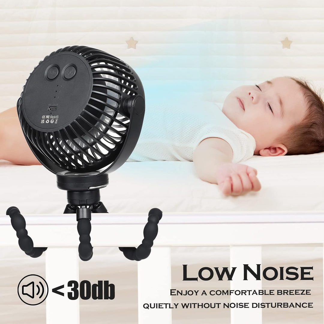 Hianjoo Kinderwagen Ventilator mit LED Leicht, 5200mAh Kleiner Tischventilator Camping Ventilator, 3